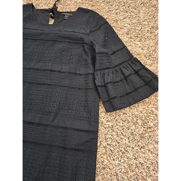 J.Crew Black Eyelet Shift Dress Size 10 | Bell Sleeve | Lined Cotton Boho Preppy - Picture 6 of 8